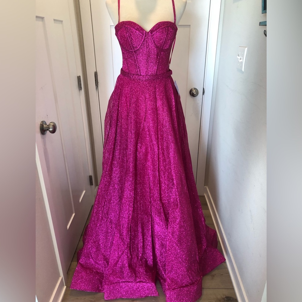 Glitter A-Line Sweetheart Open Back Long Prom Dress - Picture 4 of 6